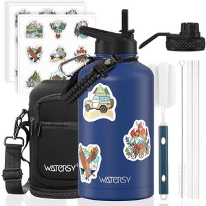 64oz Insulated Water Bottle (Cold for 48 Hrs),BPA Free&Leak Proof,Half Gallon Stainless Steel Water Flask,Water Jug with Straw Spout Lids for Gym,Hiking,Camping,Deep Blue