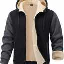 Gihuo Mens Sherpa Hoodies Zip Up Fleece Lined Sweatshirt Hooded Winter Warm Jacket (Large, Black-Grey)