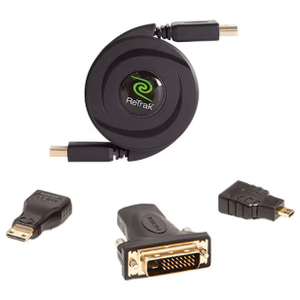 ReTrak® Retractable Standard HDMI® Cable with Mini, Micro, and DVI Adapters, 5 Ft.
