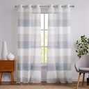 Central Park Gray and Smoke Blue Stripe Sheer Color Block Window Curtain Panel Linen Window Treatment for Bedroom Living Room Farmhouse 84 inches Long with Grommets, 2 Panel Rustic Drapes (40"W x 84"L (Pack of 2), Gray/Smoke Blue)