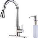 Keer Brush Nickel Single Handle Pull Down Kitchen Faucet with Soap Dispenser, 3 Modes Sprayer, Easy Assembly, Single Handle High Arc Stainless Steel Faucet