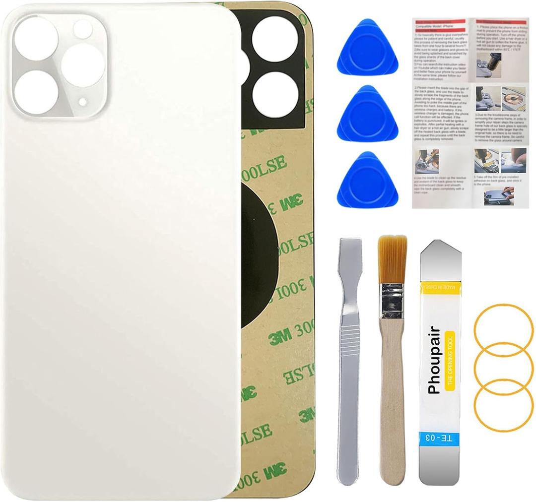 Back Glass Replacement Compatible with iPhone 11 Pro Max 6.5-Inches with Professional Repairing Kit and Installation Instruction (Silver)