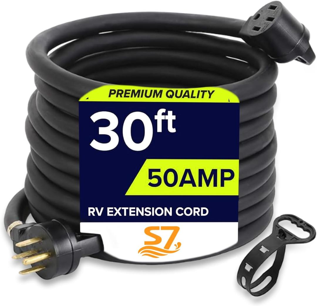 30FT 50 Amp NEMA 14-50P to 14-50R 6/3+8/1 Gauge Heavy-Duty RV Extension Cord - 125/250 V/12,500 W