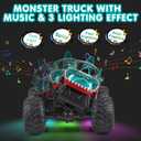 DYODYORC Remote Control Car, 2.4Ghz All Terrain Dinosaur Monster Truck Toys, RC Truck with Music, 3 Lighting Effects, 360 Stunt Capable, 2 Batteries Ready to Run, Toy Gifts for Boys and Girls (Cyan)