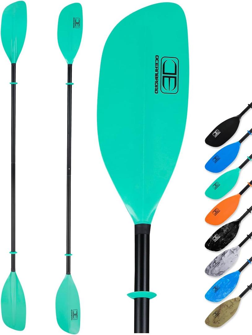 OCEANBROAD Kayak Paddle 86in/218cm, 90.5in/230cm Alloy Shaft 2-Piece Floatable Kayak Oar for Kayaking Canoeing Boating (Mint Green)