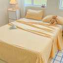 Yellow Gingham Sheets Queen Size 4-Piece with Flat  Fitted Sheet 2 Pillowcase 100% Washed Cotton Sheets Deep Pocket Chic Farmhouse Plaid Decorative Bed Set