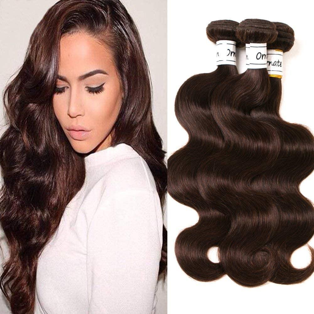 Dark Brown Body Wave Bundles Human Hair Brazilian Hair Extensions Sew In 9A Grade 100% Unprocessed Virgin Remy Human Hair Weave Extensions (body2#, 10 12 14)