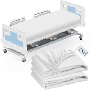 2 Pack Hospital Bed Sheets 36" x 80" x 9", Hospital Bed Fitted Sheets for Home & Hospital Care Beds, Soft Hospital Bed Sheets with Elastic All Around, White (36 x 80 Inch)