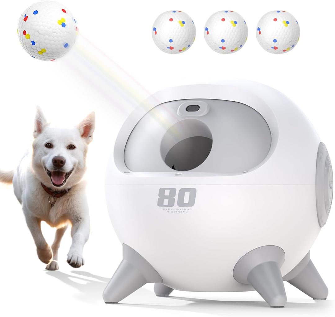 uahpet Automatic Ball Launcher for Dog with Obstacle Detection, 4 Adjustable Distances Ball Thrower Launcher for Medium & Large Dogs, with 3 Balls (2.5 inches)