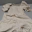 ZESICA Women's 2026 Bohemian Summer Plaid Square Neck Puff Sleeve Ruffle Flowy Beach Midi Dress (Beige), XS