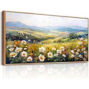 ZUITINGHUA Large Wood Framed Wall Decor For Living Room Canvas Wall Art For Office Modern Wall Decorations For Bedroom Pastoral Scenery Painting Flower Pictures Artwork Room Home Decor 24x48 In