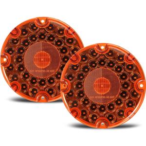 Partsam 2Pcs 7" Round Transit Tail Lights Amber 36 LED, 7 Inch Amber Bus LED Light Round LED Turn Signal and Parking Light [Built-in Reflex Lens] Trailer Truck Taillight with Weathertight Gasket