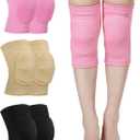 Eurzom 3 Pairs Dance Knee Pads Women Protective Non-Slip Knee Pads for Yoga Cheerleading Pole Floor Dance Volleyball, M, Black, Skin, Pink