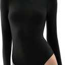 PUMIEY Women's Crew Neck Long Sleeve Bodysuit Second-skin Feel Tops Smoke Cloud Collection, Black, Medium