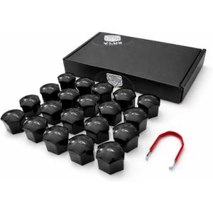 for Audi A3 A4 A5 A6 A7 A8 Q3 Q4 Q5 Q6 Q7 Q8 inc e-tron Lug Nut Covers | 20 Glossy Black Wheel Nut Caps