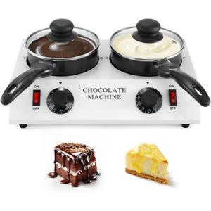 Electric Chocolate Melting Pot - Dual 1L Ceramic Non-Stick Pots, PTC Heating & Precision Thermostat (80W, 110V) for Home/Commercial Chocolate, Candy, Fondue & Hot Beverage