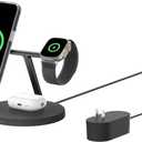 Belkin MagSafe-Compatible Charger, 3-in-1 Wireless Charging Station, Qi2-Certified 15W Wireless Charge for Apple iPhone 17 Series, Apple Watch, AirPods w/Non-Slip Base, 40W Included - Black