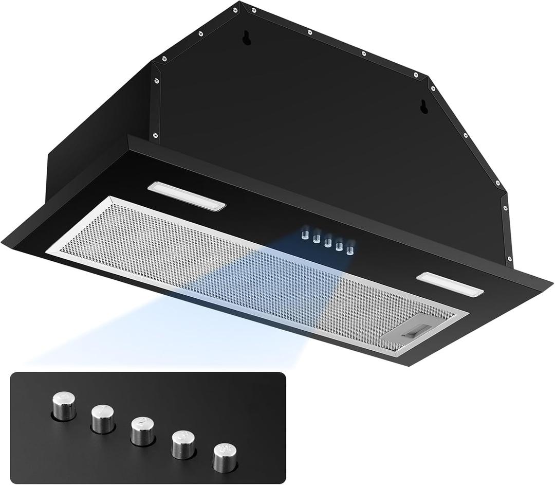 Insert Range Hood 24Inch, Built-in Kitchen Hood with 353 CFM, 3-Speed Vent Hood with Push Button Control LED Lights, Metal Filter, Suitable for Home kitchen, Compact Kitchen, Apartments