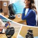 FRIZCOL 12000mAh 8 Inch Portable Clip On Fan Rechargeable, Battery Operated Desk Fan, Camping Fans with lights and Remote, USB Fans Sturdy Clamp for Golf Cart Desk Office Stroller Bedroom Tent (BLACK)