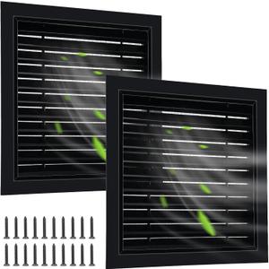 Gisafai 2 Pcs 18" x 18" Gable Vent Aluminum Alloy Wall Vents Shed Attic Vent with Screen Return Air Grill with Screws, for Ventilation Exterior Doors Wall House (Black)