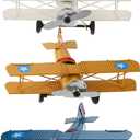 MAGICLULU 3Pcs Vintage Airplane Decor Small Biplane Plane Model Metal Aircraft Desktop Ornament 6.5 x 5.12 x 2.36Inch