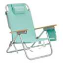SUNNYFEEL Low Back Folding Beach Chair, Aluminum Heavy Duty Beach Chair with 3 Reclining Position, Portable Camping Chair for Adults with Wood Armrest, Lightweight Camping Chair 300lbs, Green