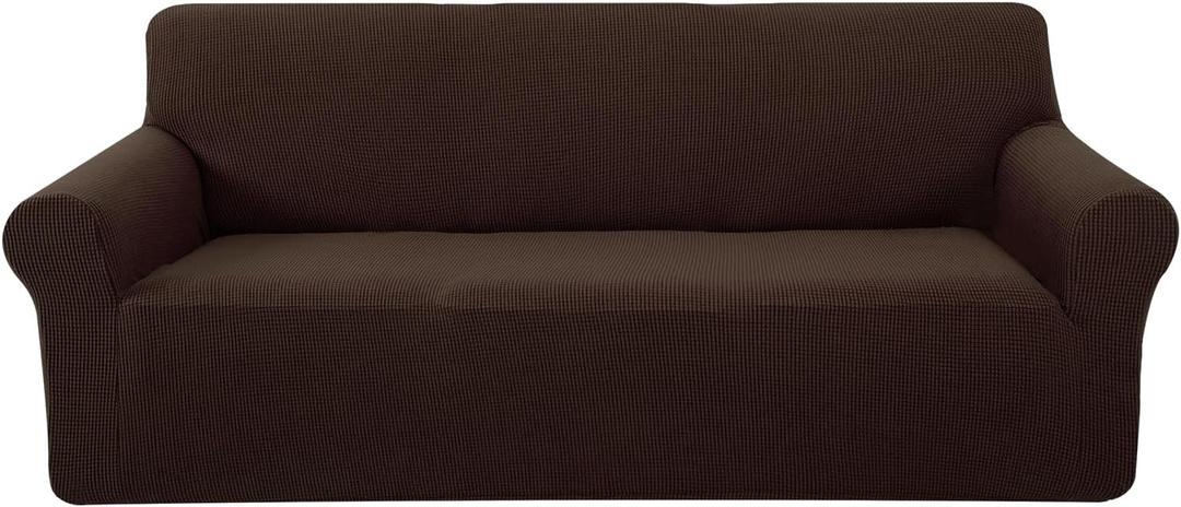 U-NICE HOME Stretch Couch Cover Sofa Cover Washable Sofa Slipcover Furniture Protector for 3 Cushion Couch Sofa Pet Friendly(Sofa, Chocolate) (Large)