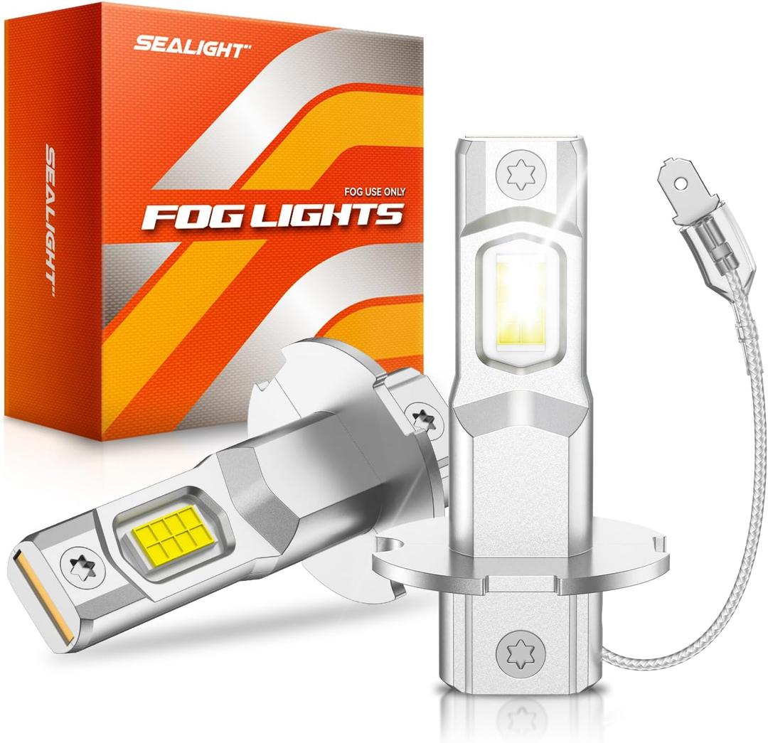 SEALIGHT H3 LED Bulb, 44,000LM Super Bright H3 LED Fog Light Bulbs, 6000K Cool White Fit for Fog Lights & DRL, Plug-n-Play Canbus Ready, Pack of 2