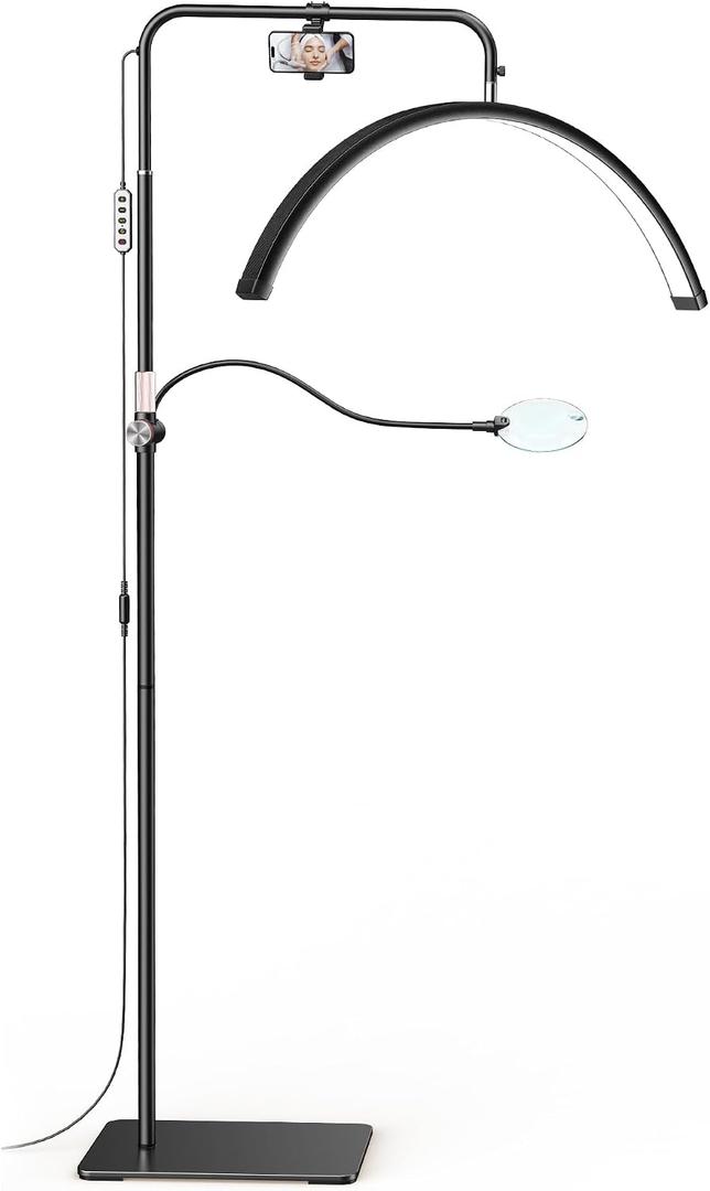 28" Half Moon Lash Light - Lash Lamp with 4X Magnifier & Phone Holder,Esthetician Light for Eyelash Extensions,Nail Art,Tattoo,Skincare,Salon,Adjustable Brightness,Rotating Head,Black