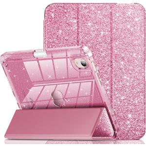 INFILAND for iPad mini 7 Case (A17 Pro), iPad mini 6 Case, iPad mini 7th/6th Generation Case 2024/2021 8.3 Inch, Glitter Cute Protective Clear Cover with Pencil Holder for Kids Girls, Pink (Rose red)