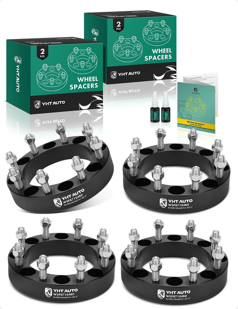YHTAUTO 8x180mm Wheel Spacers 1.5" Fits Chevy & GMC Silverado Sierra 2500 HD 2011-2018, 3500 HD, Tire Spacers w/ M14x1.5 & 12.9 Grade Studs, 146mm Center Bore 8 Lug 4PCS Black