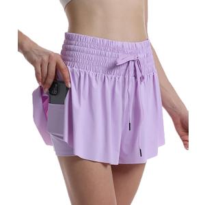 Butterfly Shorts Womens High Waisted Flowy Athletic Short with Underneath (Purple, XL)