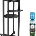 Water Dispenser Floor Stand with Curved Shelf for Cups, Metal with Wood Storage Shelf for 1-5 Gallon Water Bottle/Crocks, Drink Dispenser, Beer Keg, and Potted Plant, Black