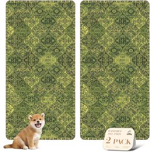 nunubaby Washable Pee Pads for Dogs, Stylish, Non-Slip and Leak-Proof Pee Pads. Reusable Potty Pads for Dogs for Crates and Floors.(Green/Multi, 36" x72" )