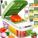 Mueller Vegetable Chopper 9 Blade, Mandoline Slicer, Food Veggie Chopper, Cheese Grater, Onion Vegetable Cutter with Container, Dicer, Kitchen Gadgets & Essentials, White Sand/Green