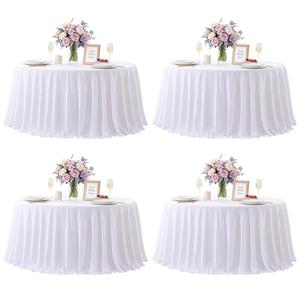 4 Pack White Round Tablecloths 108in White Round Table Cloth for Wedding Birthday Party Bridal Shower Reusable Washable Polyester Circle Table Cover for Kitchen Dining Buffet Cake Banquet Decorations
