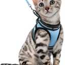 rabbitgoo Cat Harness and Leash Set for Walking Escape Proof, Adjustable Soft Kittens Vest with Reflective Strip for Cats, Comfortable Outdoor Vest, Light Blue, XL