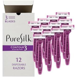 Pure Silk Contour 3 Premium Disposable Razor Value Pack Bundle (3 Packs/12 Total Razors)