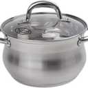 Alpine Cuisine Stainless Steel Dutch Oven Belly Shape 4 Quart - Heavy Duty Pot with Tempered Glass Lid,Comfortable Handles, Dishwasher Safe & Easy to Clean