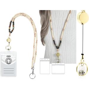 Lanyards for ID Badges Lanyards for Keys Teacher Lanyard with ID Holder Retractable Lanyard Cute Badge Lanyards (Amazonite- Wooden)