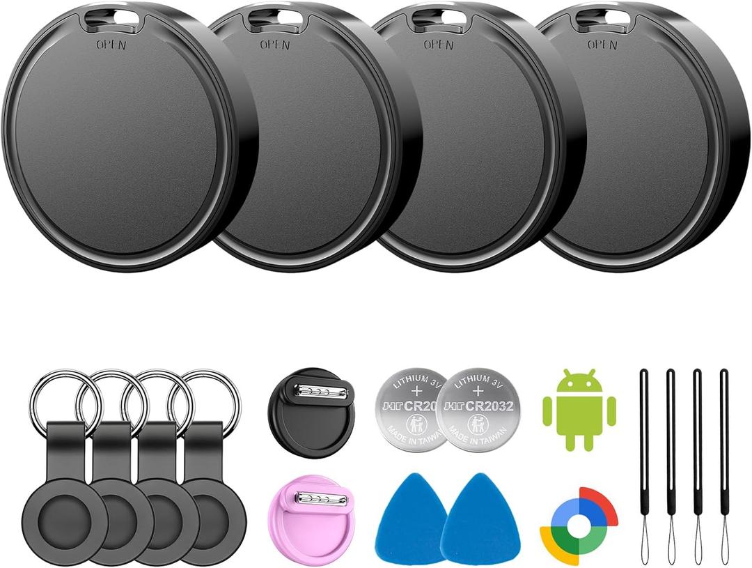 Air Tags for Android,Air Tags-4 Pack Android,Air Tracker Tags with 6 Case,2 Year Battery Life,Google Find Trackers for Google'S Find Hub App,IP65 Waterproof Luggage Air Tracker Tag for Keys,Kids (Black)