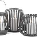 Abbott Collection Spoke Lantern with LED Candle | Built-In Flameless Glow, IP44 Weather-Resistant, 6-Hr Timer, 2 AA Batteries, 200+ Hr Runtime, Gray, 7"H