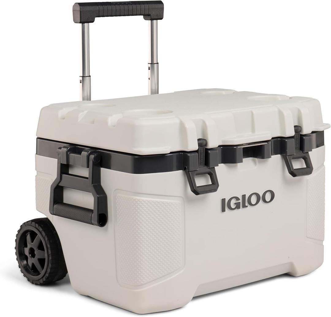 Igloo Trailmate 52Qt Wheeled Cooler, Insulated Hard Shell Ice Chest, Bone