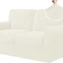 CHUN YI 5 Piece Loveseat Covers, Stretch Couch Covers for 2 Cushion Couch with Separate Backrest and Cushion Covers, Anti-Slip Washable Furniture Protector for Dogs Pets (Medium, Cream)