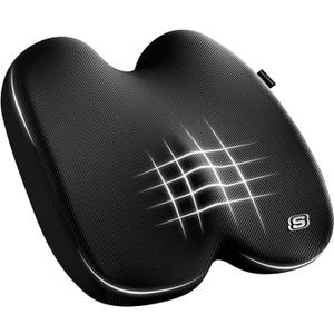 Skechers Seat Cushion, Ergonomic Memory Foam Cushion for Long Sitting Hours on Office & Home Chair, Car Seat Cushion for Sciatica, Coccyx Cushion,Black