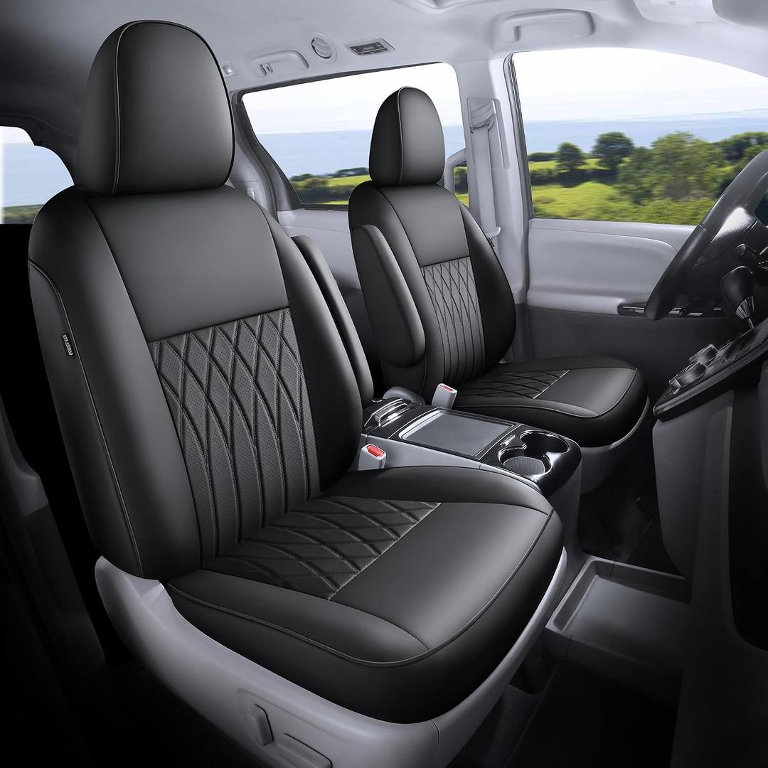 Customized for Toyota Sienna Seat Covers 2011-2020 Sienna 8 Seats 3 Row, Leather Car Seat Covers Waterproof Seat Covers Full Set for Cars, Car Seat Protectors, Airbag Compatible(Black)