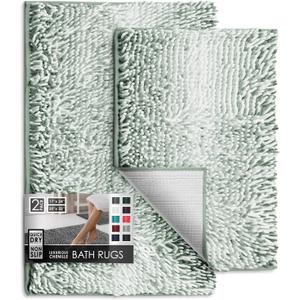 Hearth & Harbor Bathroom Rugs, Chenille Bath Mat - Machine Washable Bath Mats for Bathroom Non-Slip Backing Rubber, Quick Dry Bathroom Mat, 17 x 24 + 20 x 32 - Ombre Green