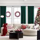 Christmas Green Velvet Curtains for Living Room 63" Pom Pom Room Darkening, 42"W x 63"L