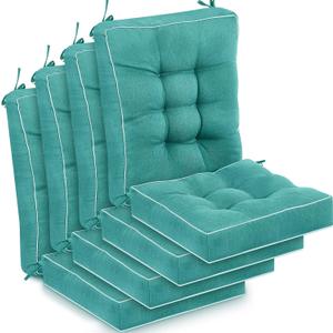 Juexica 4 Sets Outdoor Patio Cushions High Back Outdoor Chair Cushions Rocking Cushion Waterproof Indoor Patio Fastness Chair Pads with Ties for Seasonal Indoor Home Office(Teal,16 x 16 x 3.5)