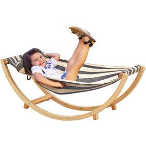 FUNLIO Wooden Rocking Chair for Kids 3-5 Years, Premium Solid Wood Kids Hammock Chair Stand, Wider & Longer Hammock Cloth with Stable Structure, 110lbs Capacity, CPC Certified